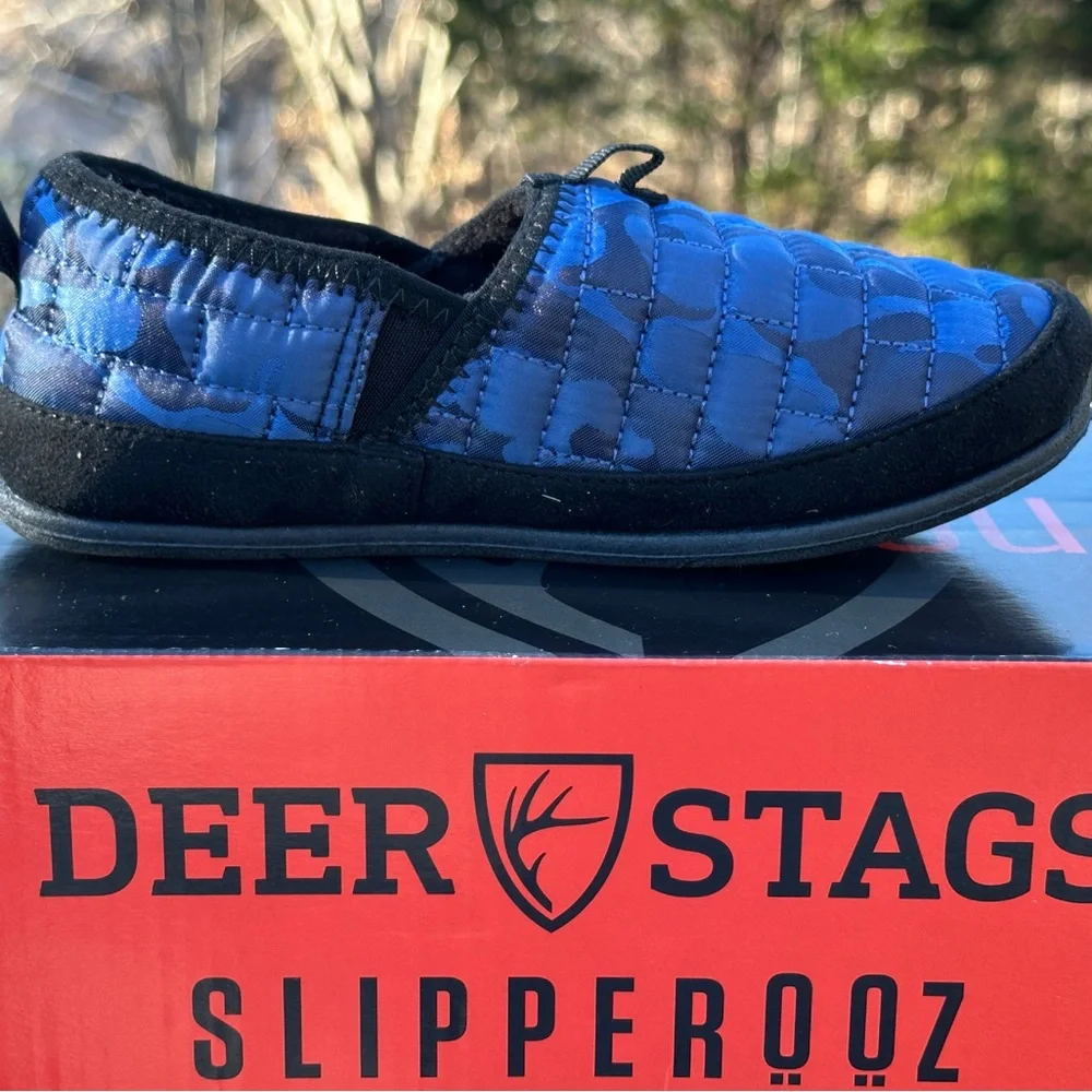 NEW Youth Kids Deer Stags Indoor/Outdoor Blue Camo Slippers Shoes - Size 13